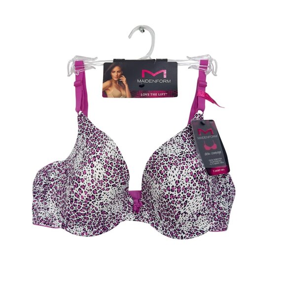 Maidenform Womens Love The Lift T-Shirt Bra Size 36D Pink & White Comfy Casual - Picture 1 of 11